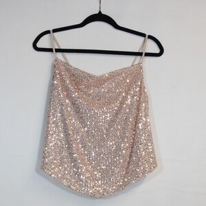 Sincerely Jules Gold Sequined Spaghetti Strap Blouse NWT